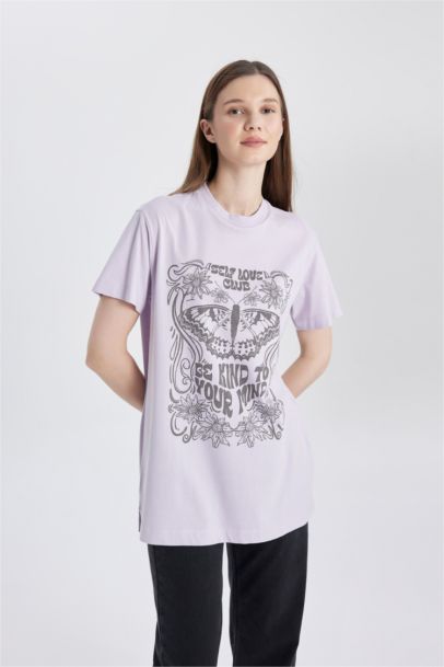 Regular Fit Crew Neck Printed Short Sleeve Tunic
