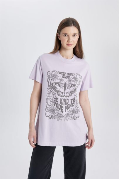 Regular Fit Crew Neck Printed Short Sleeve Tunic