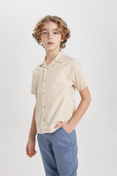 Boy Oversize Fit Polo Neck Waffle Shirt