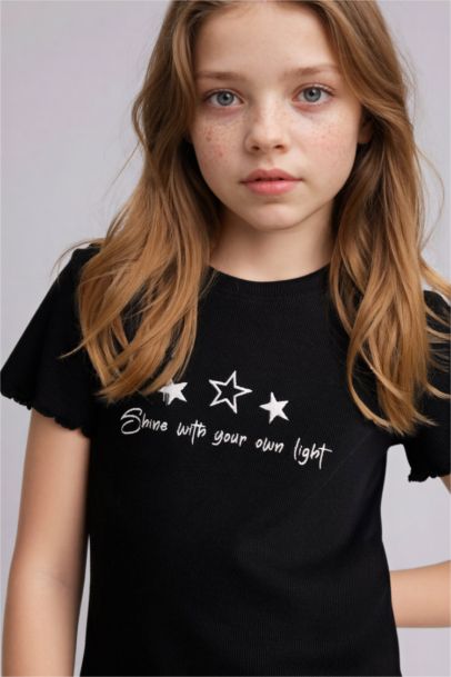Girl Slim Fit Slogan Pattern Short Sleeve T-Shirt