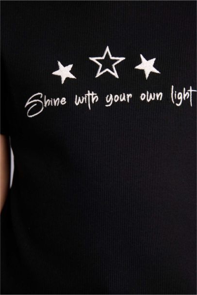 Girl Slim Fit Slogan Pattern Short Sleeve T-Shirt