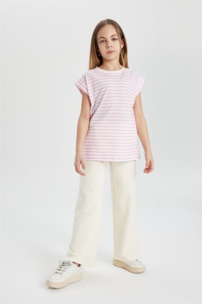 تيشيرت مخطط بناتي نص كم اوفر سايز