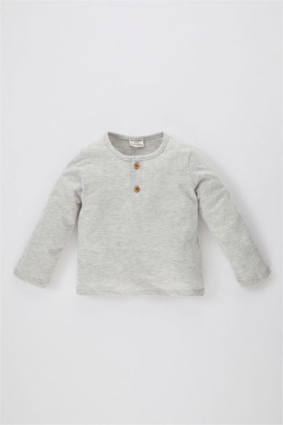 Baby Boy Buttoned Collar Basic Long Sleeve T-Shirt