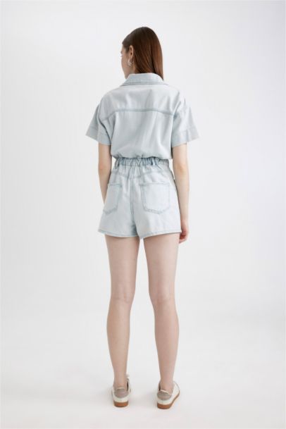 Short Sleeve Mini Denim Jumpsuit