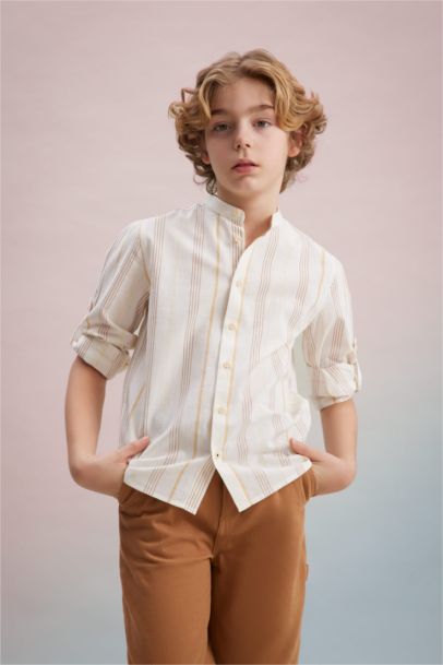 Boy Stand Collar Long Sleeve Shirt