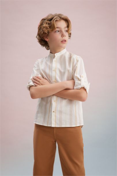 Boy Stand Collar Long Sleeve Shirt