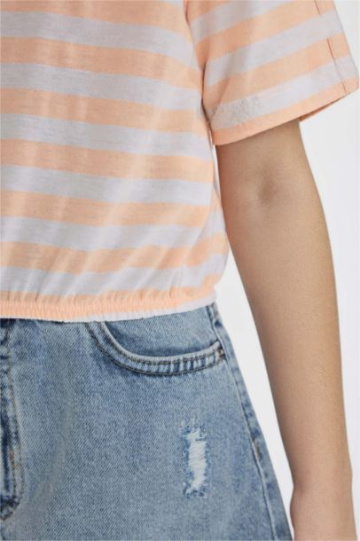 Girl Crew Neck Striped Short Sleeve T-Shirt