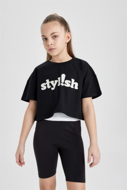 Girl Printed Short Sleeve Crop T-Shirt