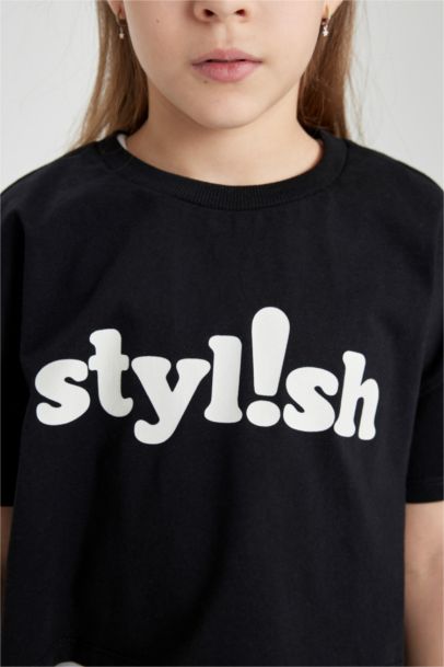 Girl Printed Short Sleeve Crop T-Shirt