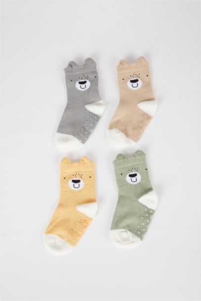 Lot de 4 paires de Chaussettes longues en coton antidérapantes pour bébé garçon