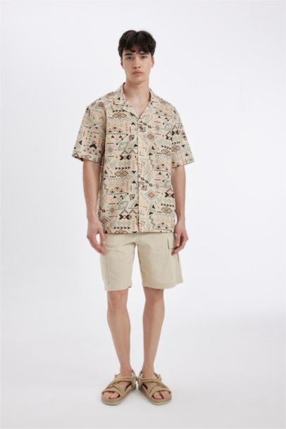 قميص قطن بنمط عرقي قصة عادية بياخة عالية