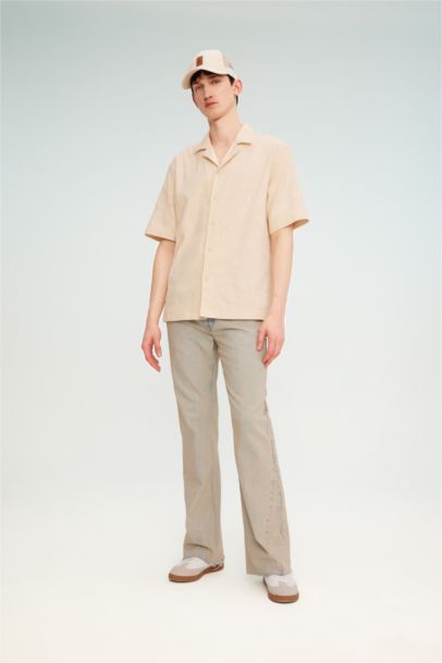 قميص قطن قصة مريحة وياقة عالية