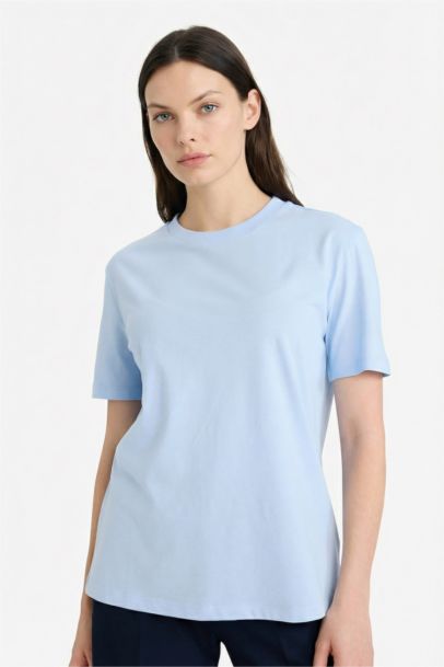 Regular Fit дөңгелек жағалы негізгі тегіс трикотаж қысқа жеңді футболка