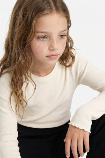 T-shirt slim basique à manches longues et col rond pour fille