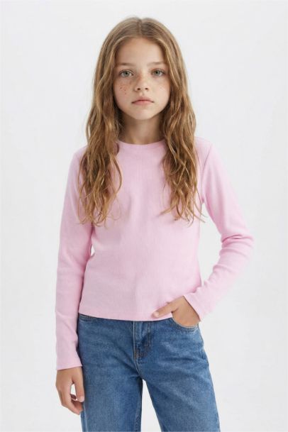 T-shirt slim basique à manches longues et col rond pour fille