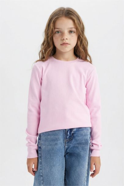 T-shirt slim basique à manches longues et col rond pour fille