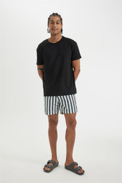 Striped Mesh Lined Short Swim Shorts