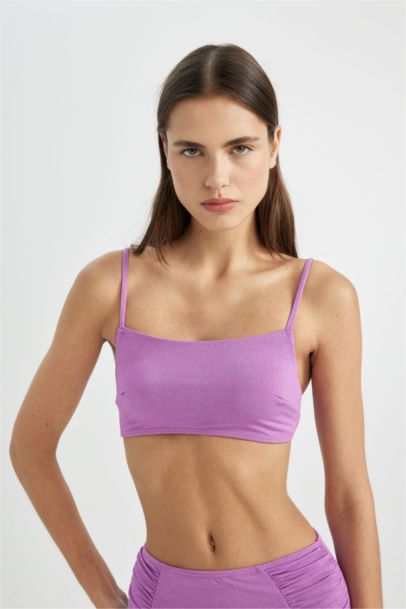 Fall in Love Regular Fit Shiny Fabric Bikini Top