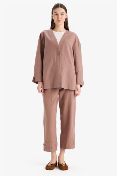 بنطرون بيزك سادة قصة عادية من مزيج الكتان