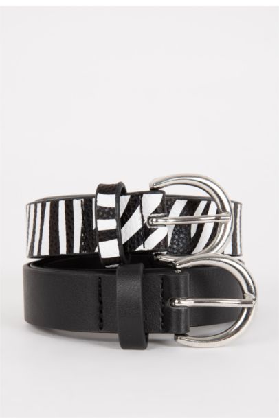 Kadın Oval Toka Suni Deri 2'li Jean Kemeri