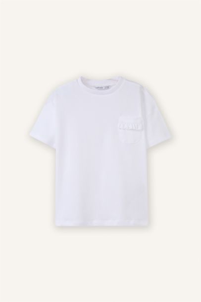 تيشيرت بناتي نص كم قصة عادية بياقة مستديرة