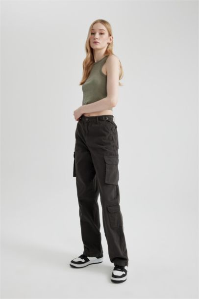 Straight Fit Cargo Gabardine Trousers