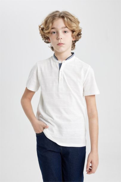 Boy High Collar Pique Short Sleeve Polo T-Shirt