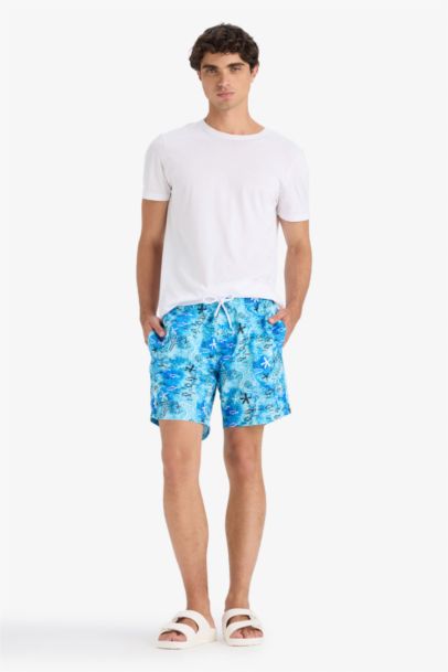 Regular Fit Patterned Mesh Lined Short Swim Shorts
