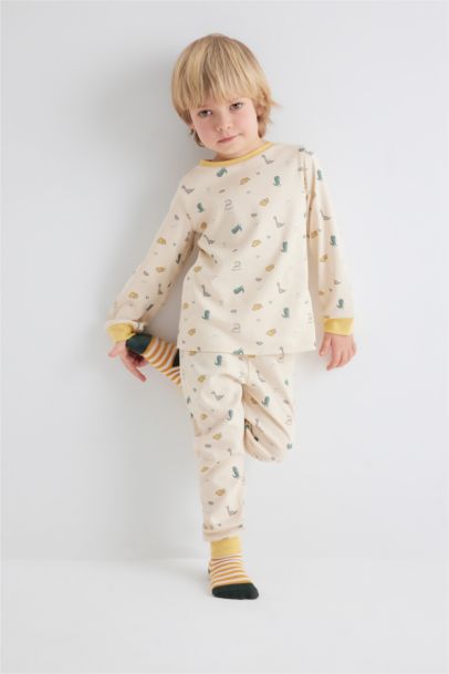 سيت بيجاما ولادي محبوك بطبعة ديناصور - قطعتين
