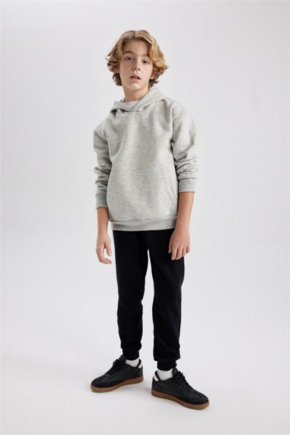 Basic Düz Kapüşonlu Sweatshirt Erkek Çocuk