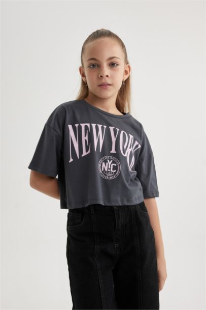 تيشيرت بناتي كروب قصة عادية بياخة مستديرة - قطعتين