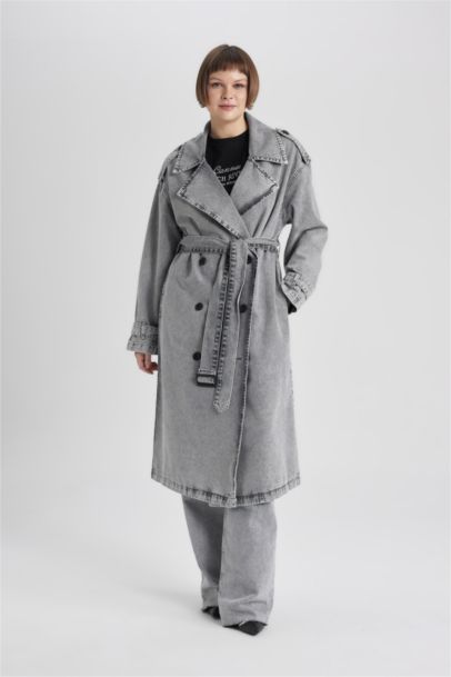Long Denim Trench Coat