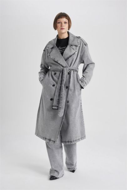 Long Denim Trench Coat