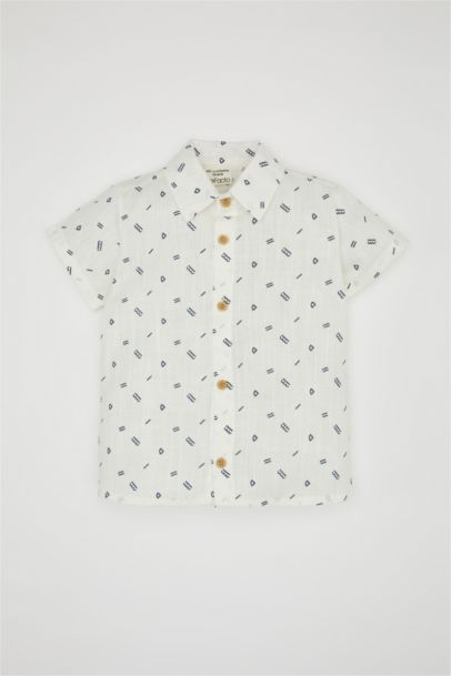 Baby Boy Shirt Collar Flared Poplin Short Sleeve Shirt