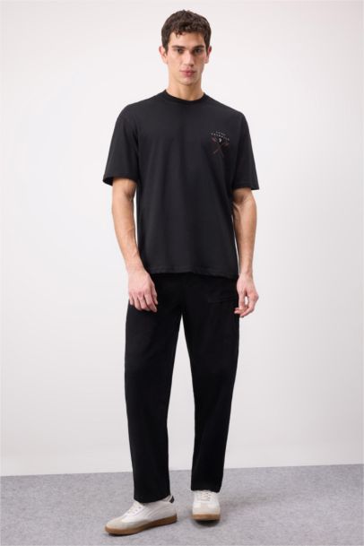 %100 Pamuk Vikings Valhalla Boxy Fit Rahat Kalıp Bisiklet Yaka Sırt Baskılı Kısa Kollu Tişört