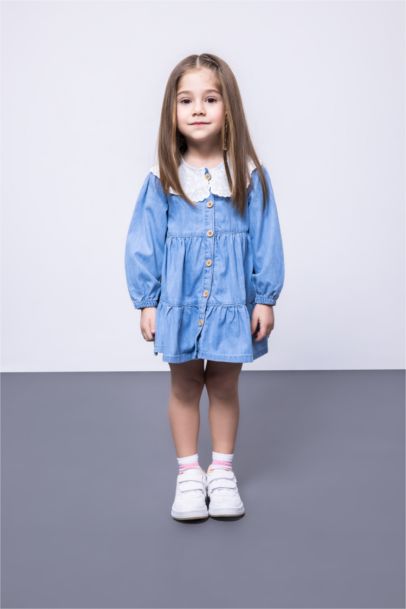 Джинсовое платье с длинным рукавом для малышей девочек