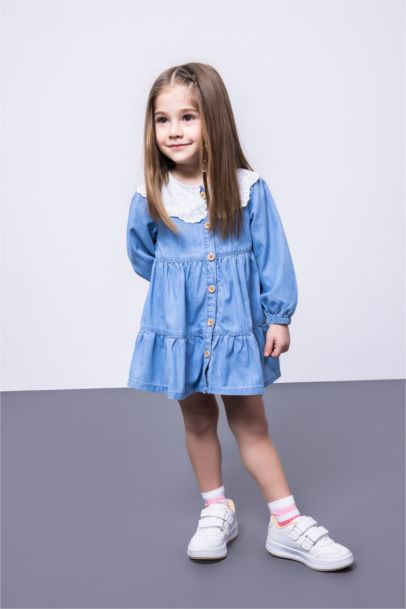 Джинсовое платье с длинным рукавом для малышей девочек
