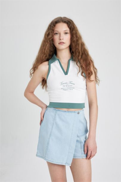 High Waist Mini Denim Skort