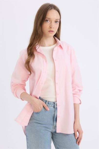 Relax Fit Oxford Shirt Collar Long Sleeve Tunic