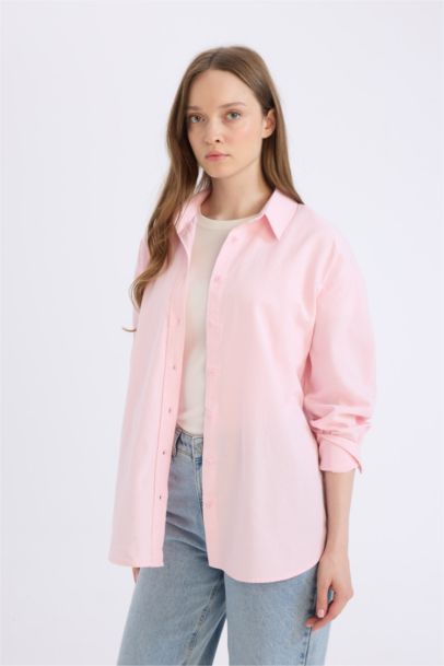 Relax Fit Oxford Shirt Collar Long Sleeve Tunic