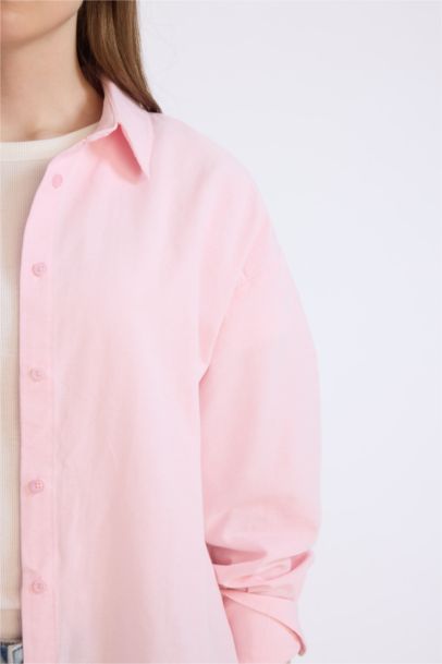 Relax Fit Oxford Shirt Collar Long Sleeve Tunic