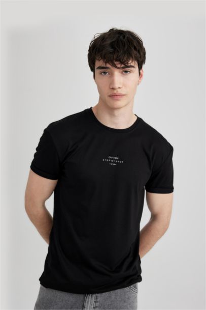 Long Muscle Fit Crew Neck Printed Short Sleeve T-Shirt