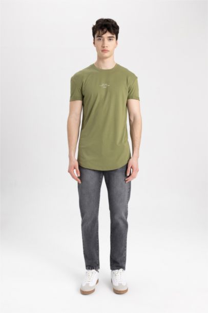 Long Muscle Fit Crew Neck Printed Short Sleeve T-Shirt