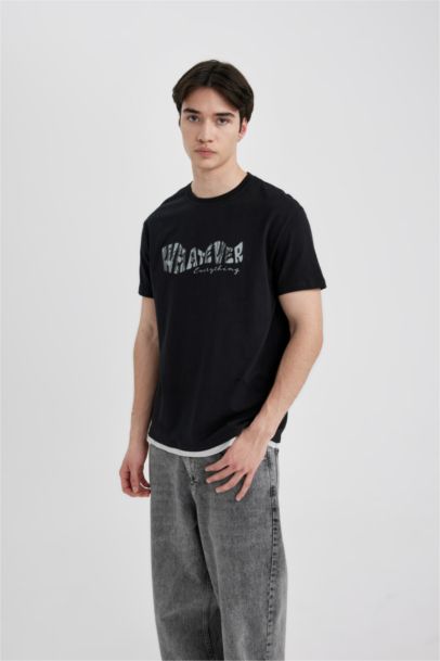 Regular Fit Bisiklet Yaka Baskılı Kısa Kollu Tişört