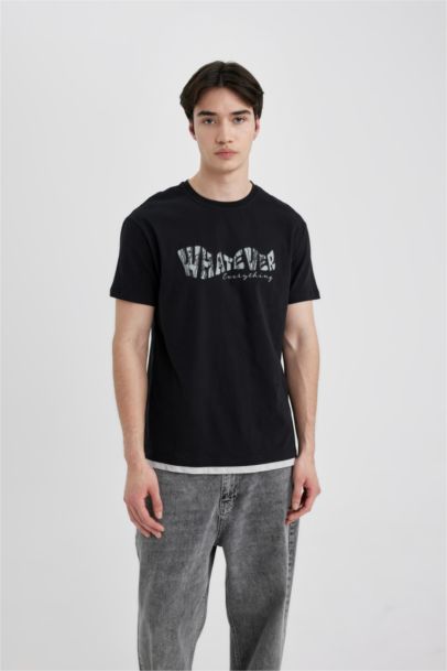 Regular Fit Bisiklet Yaka Baskılı Kısa Kollu Tişört