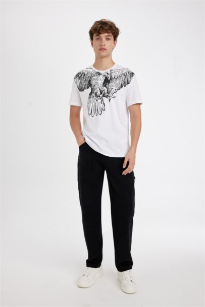 تيشيرت نص ردن مطبوع بياخة مستديرة وقصة عادية