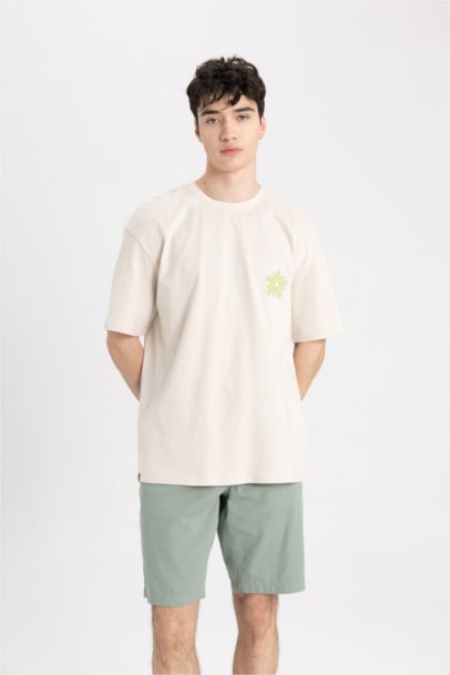 Oversize Fit Crew Neck Back Printed Short Sleeve T-Shirt