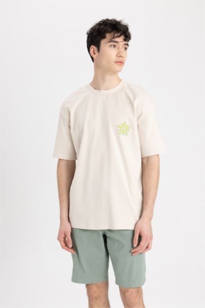 Oversize Fit Crew Neck Back Printed Short Sleeve T-Shirt