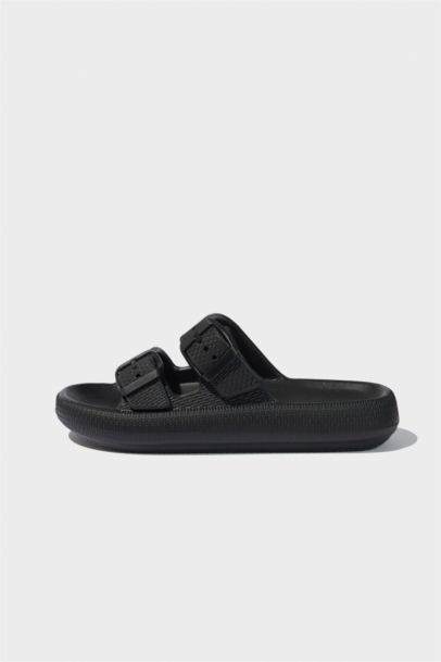 شبشب اولادي بكعب سميك بشريط مزدوج أسود