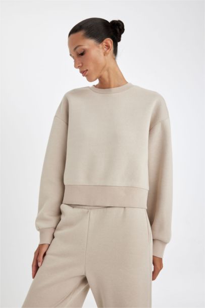 Boxy Fit Crew Neck Thick Basic Sweatshirt